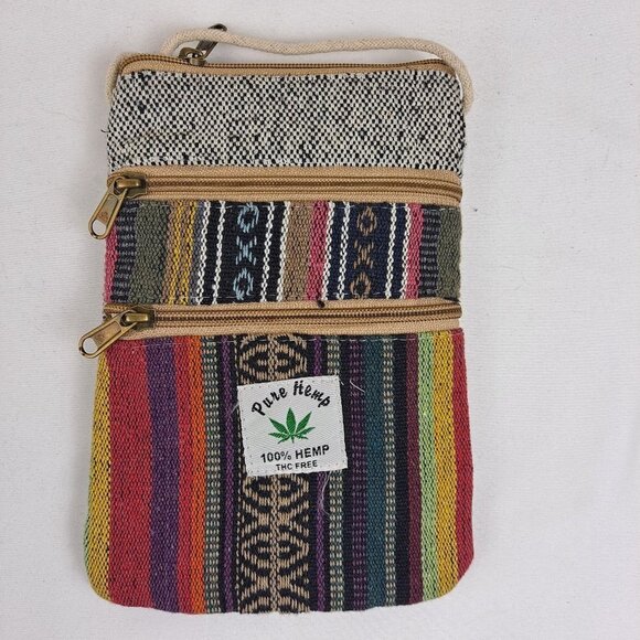 Handmade Pure Hemp Crossbody Bag Multiple Pockets Multi Color Stripes NWOT - Picture 1 of 7